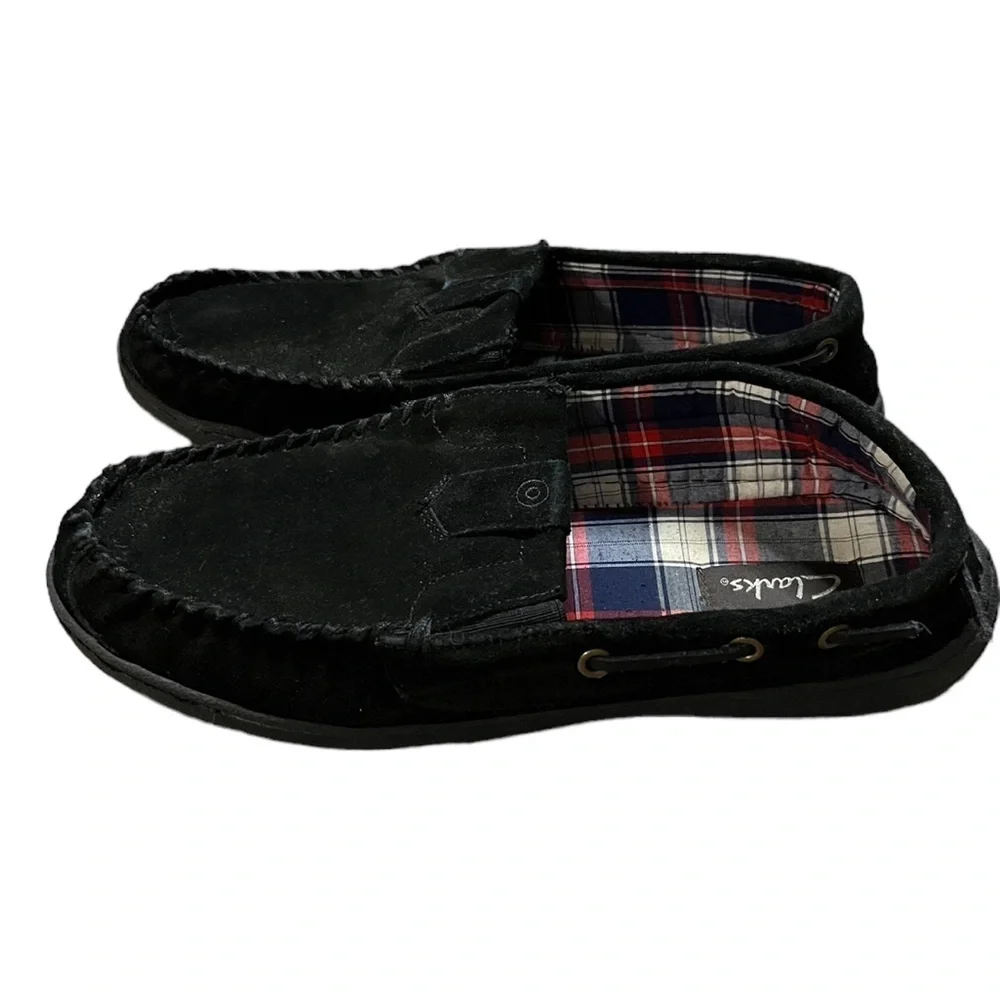 Clarks Mens Black Suede Loafers Flannel Lined Size 11 Cozy